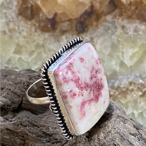 Gemstone Statement Ring, Natural Cinnabar, .925 Sterling Silver overlay.